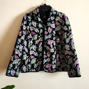 RQT Fan Print Quilted Zip Up Jacket, Asian Inspired, Lightweight Women's XL